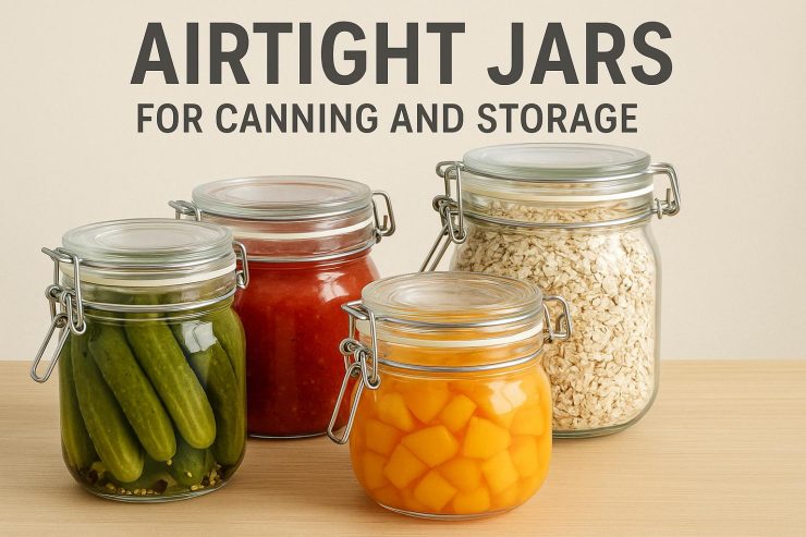 Airtight jars for canning and storage.