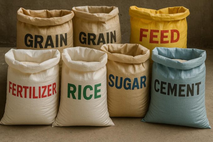 Woven sacks for industrial goods.