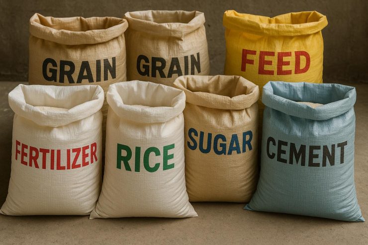 Woven sacks for industrial goods.